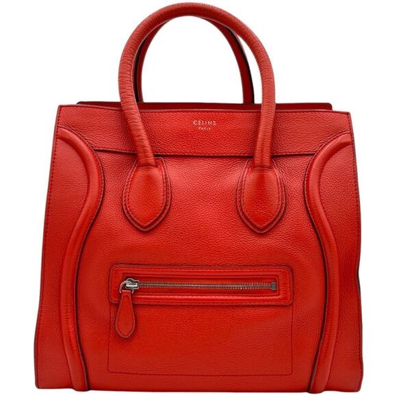 Celine Mini Luggage Tote Vermilion Drummed Calfskin Leather Bag Purse - Picture 1 of 12